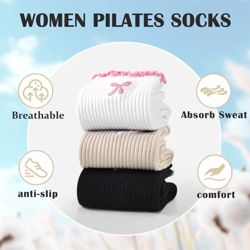 Yoga & Fitness With Denise - Professional Yoga Socks, Cotton Strap Silicone