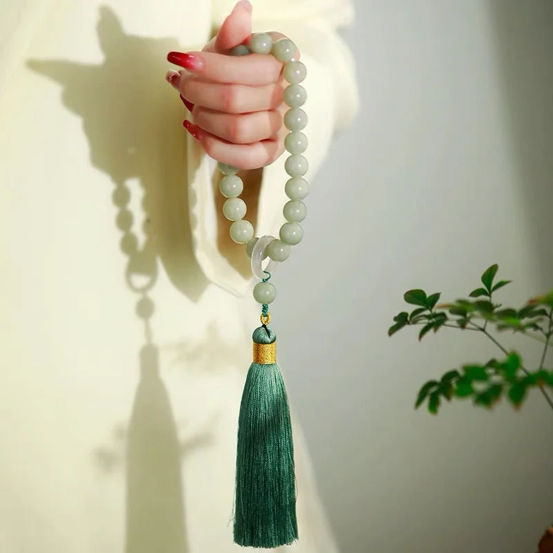 Yoga & Fitness With Denise - Green Jade Stone 12mm Beads Tassel