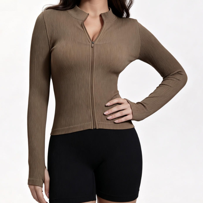 Women Ribbed Long Sleeve Zip U - Yoga & Fitness With Denise recension och pris